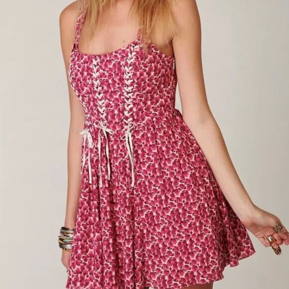 Free People mini dress with adjustable straps and corset ties - Picture 3 of 6